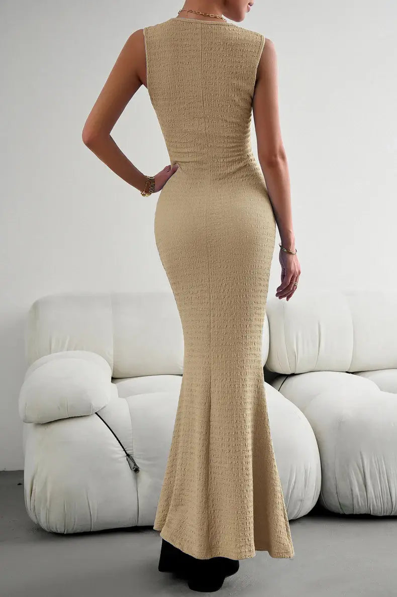 Round Neck Sleeveless Maxi Fishtail Dress - Trendsi - Flyclothing LLC