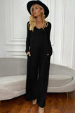Long Sleeve V-Neck Jumpsuit with Pockets - Trendsi - Flyclothing LLC