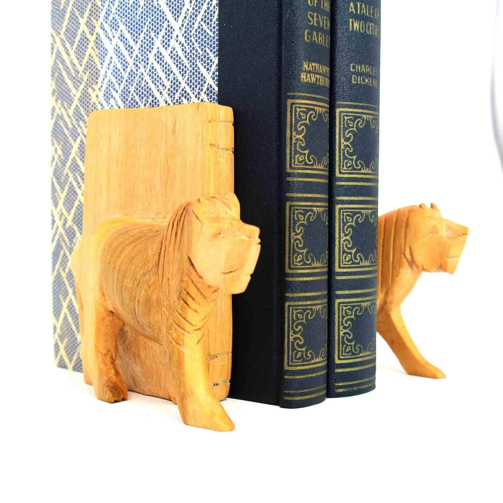 Carved Wood Lion Book Ends, Set of 2 - Jedando - Flyclothing LLC