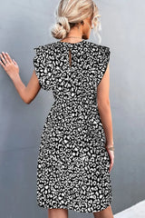 Leopard Round Neck Mini Dress - Trendsi - Flyclothing LLC