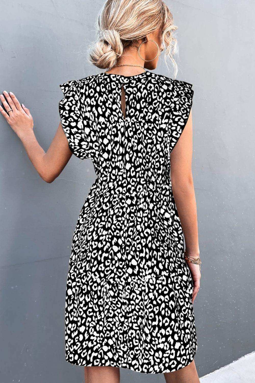 Leopard Round Neck Mini Dress - Trendsi - Flyclothing LLC