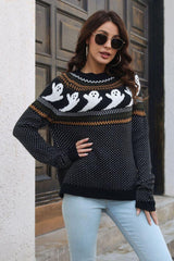 Ribbed Round Neck Long Sleeve Pullover Sweater - Trendsi
