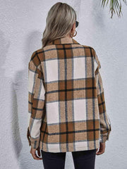 Plaid Button Down Collared Jacket - Trendsi