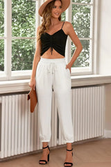 Drawstring Paperbag Waist Cropped Joggers - Trendsi - Flyclothing LLC