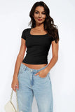 Square Neck Short Sleeve Tee - Trendsi
