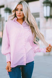 Striped Lantern Sleeve Collared Shirt - Trendsi - Flyclothing LLC