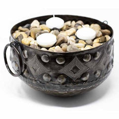 Large Hammered Metal Container with Round Handles - Croix des Bouquets - Croix des Bouquets