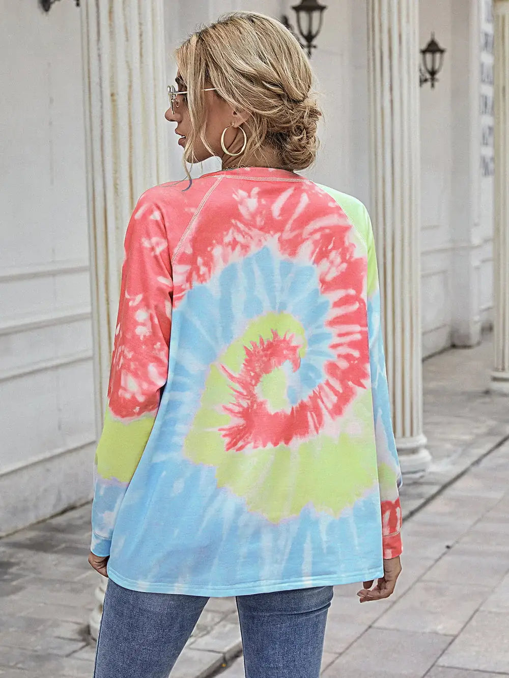 Printed Round Neck Raglan Sleeve Tee - Trendsi - Flyclothing LLC