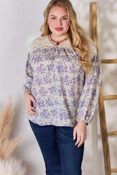 Hailey & Co Full Size Lace Detail Printed Blouse - Trendsi - Flyclothing LLC