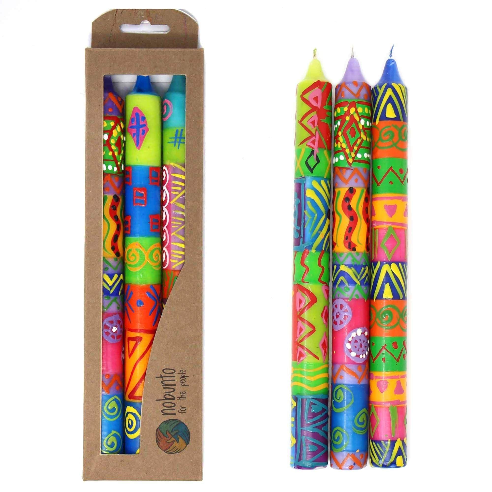 Tall Hand Painted Candles - Three in Box - Shahida Design - Flyclothing LLC