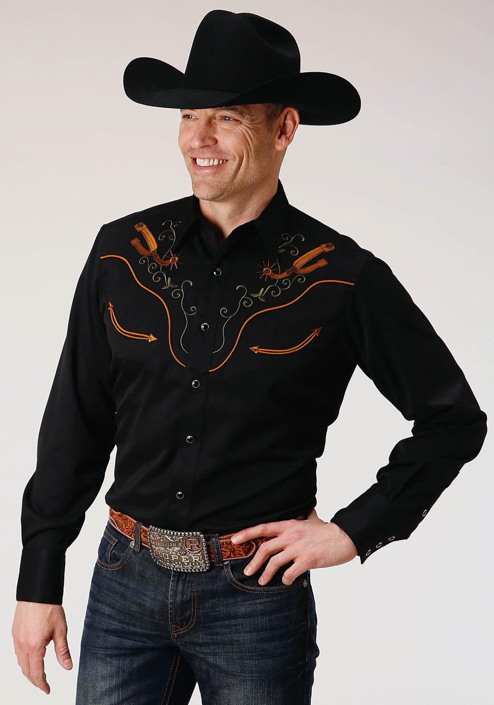 Roper Mens Long Sleeve Snap Poly Rayon Retro Shirt Western Shirt - Roper