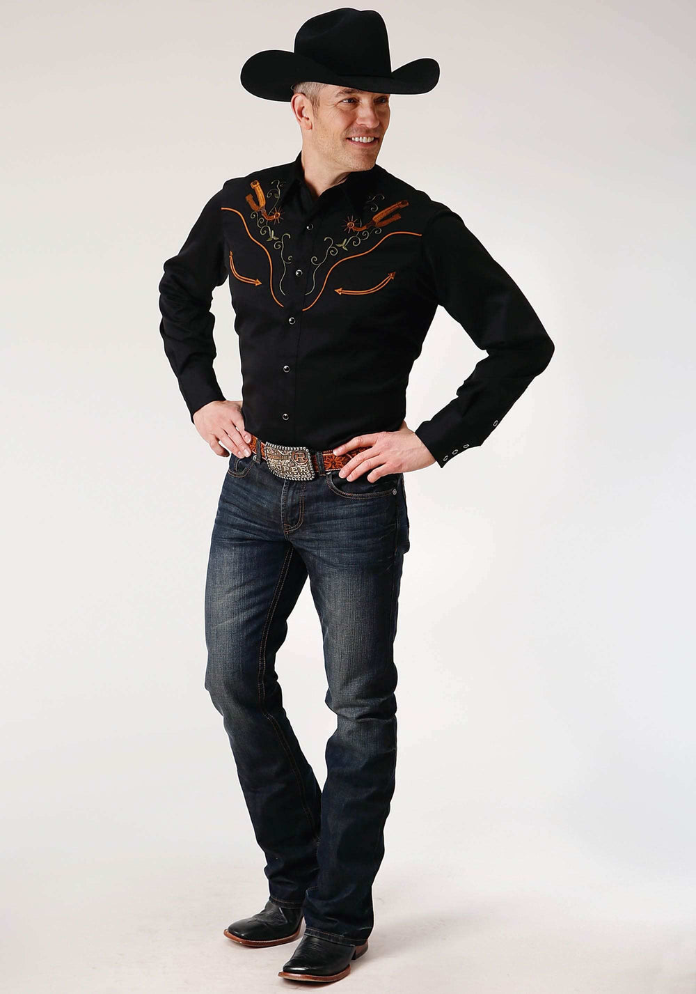 Roper Mens Long Sleeve Snap Poly Rayon Retro Shirt Western Shirt - Roper - Flyclothing LLC