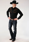 Roper Mens Long Sleeve Snap Poly Rayon Retro Shirt Western Shirt - Roper