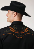 Roper Mens Long Sleeve Snap Poly Rayon Retro Shirt Western Shirt - Roper