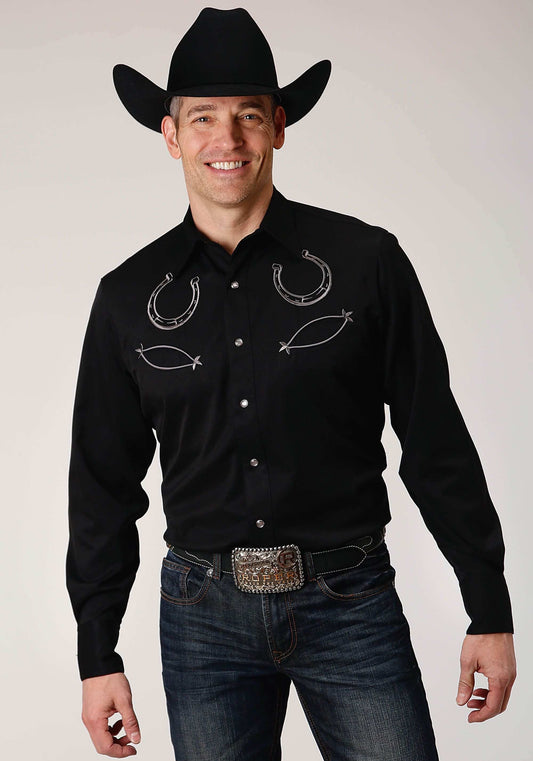 Roper Mens Long Sleeve Snap Poly Rayon Retro Shirt Western Shirt - Roper - Flyclothing LLC