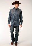 Roper Mens Long Sleeve Snapmed Wash Denim Shirt Smile Pkts Western Shirt - Roper