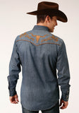Roper Mens Long Sleeve Snapmed Wash Denim Shirt Smile Pkts Western Shirt - Roper