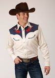 Roper Mens Long Sleeve Snap Poly Rayon Twill W Contrast Blue Yokes Western Shirt - Roper