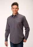 Roper Mens Long Sleeve Snap Solid Poplin Charcoal Western Shirt - Roper