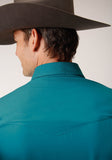 Roper Mens Long Sleeve Snap Solid Poplin Deep Teal Western Shirt - Roper