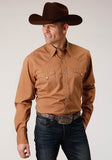 Roper Mens Long Sleeve Snap Solid Poplin Caramel Western Shirt - Roper