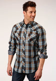 Roper Mens Long Sleeve Snap Crossing Dobby Plaid Western Shirt - Roper