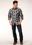 Roper Mens Long Sleeve Snap Crossing Dobby Plaid Western Shirt - Roper