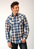 Roper Mens Long Sleeve Snap Denim Plaid Western Shirt - Roper