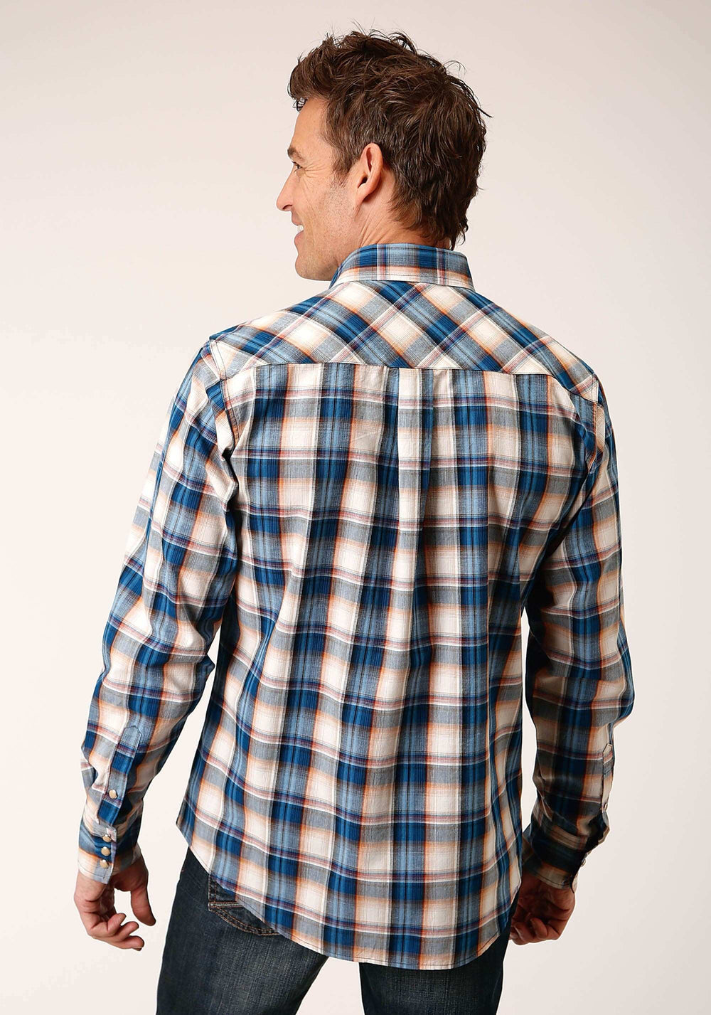 Roper Mens Long Sleeve Snap Denim Plaid Western Shirt - Roper - Flyclothing LLC