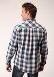 Roper Mens Long Sleeve Snap Denim Plaid Western Shirt - Roper