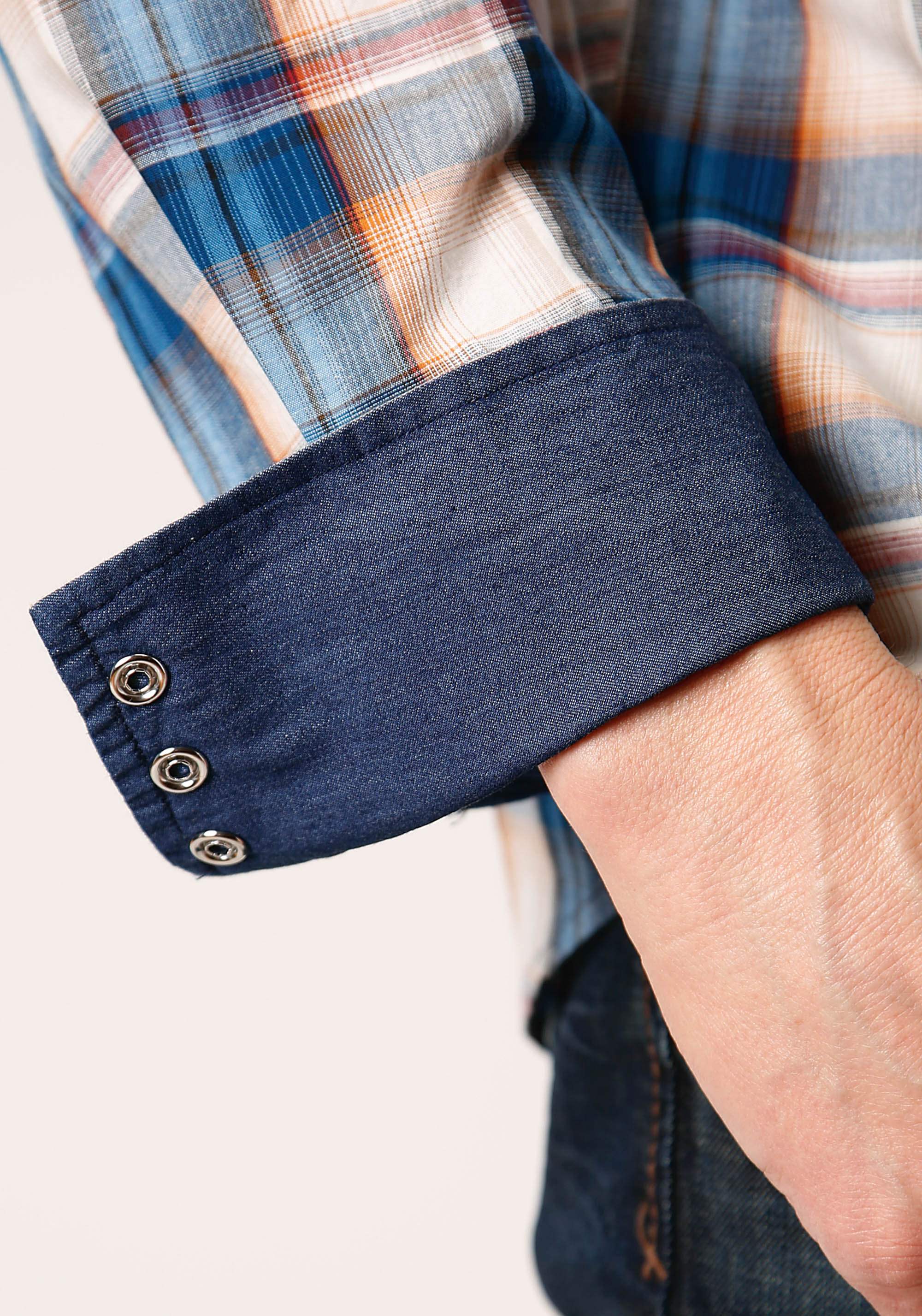 Roper Mens Long Sleeve Snap Denim Plaid Western Shirt - Roper - Flyclothing LLC