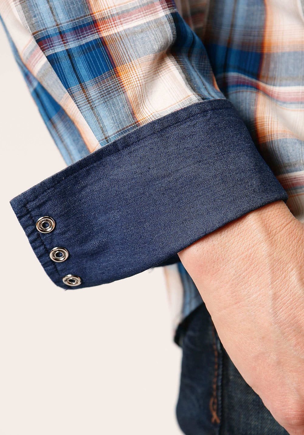 Roper Mens Long Sleeve Snap Denim Plaid Western Shirt - Roper - Flyclothing LLC