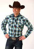 Roper Mens Long Sleeve Snap Brown Arrow Plaid Western Shirt - Roper