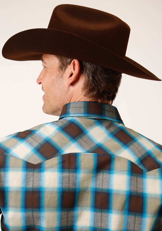Roper Mens Long Sleeve Snap Brown Arrow Plaid Western Shirt - Roper - Flyclothing LLC