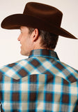 Roper Mens Long Sleeve Snap Brown Arrow Plaid Western Shirt - Roper