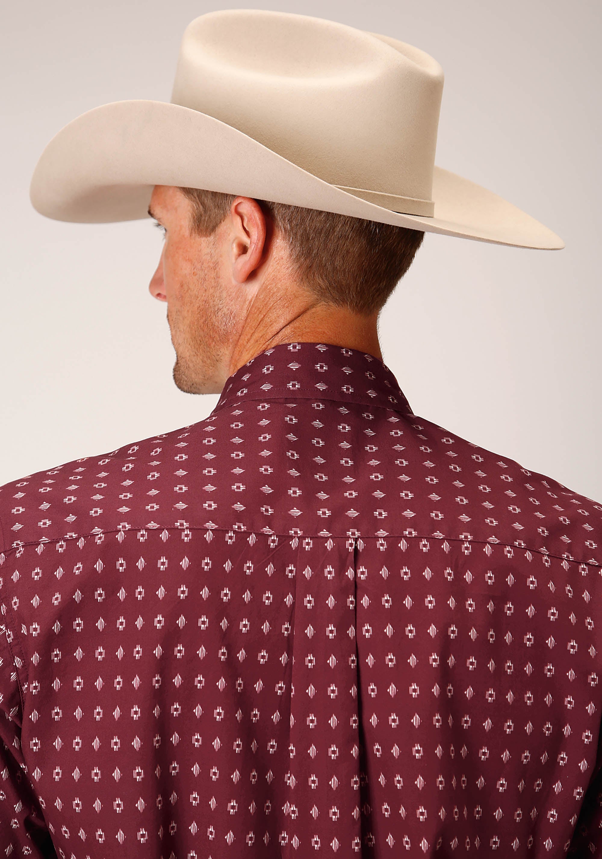 Roper Mens Long Sleeve Snap Texture Diamond Print Western Shirt