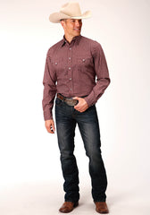 Roper Mens Long Sleeve Snap Red Shadow Geo Western Shirt