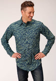Roper Mens Long Sleeve Snap Lucky Tropical Print Western Shirt - Roper