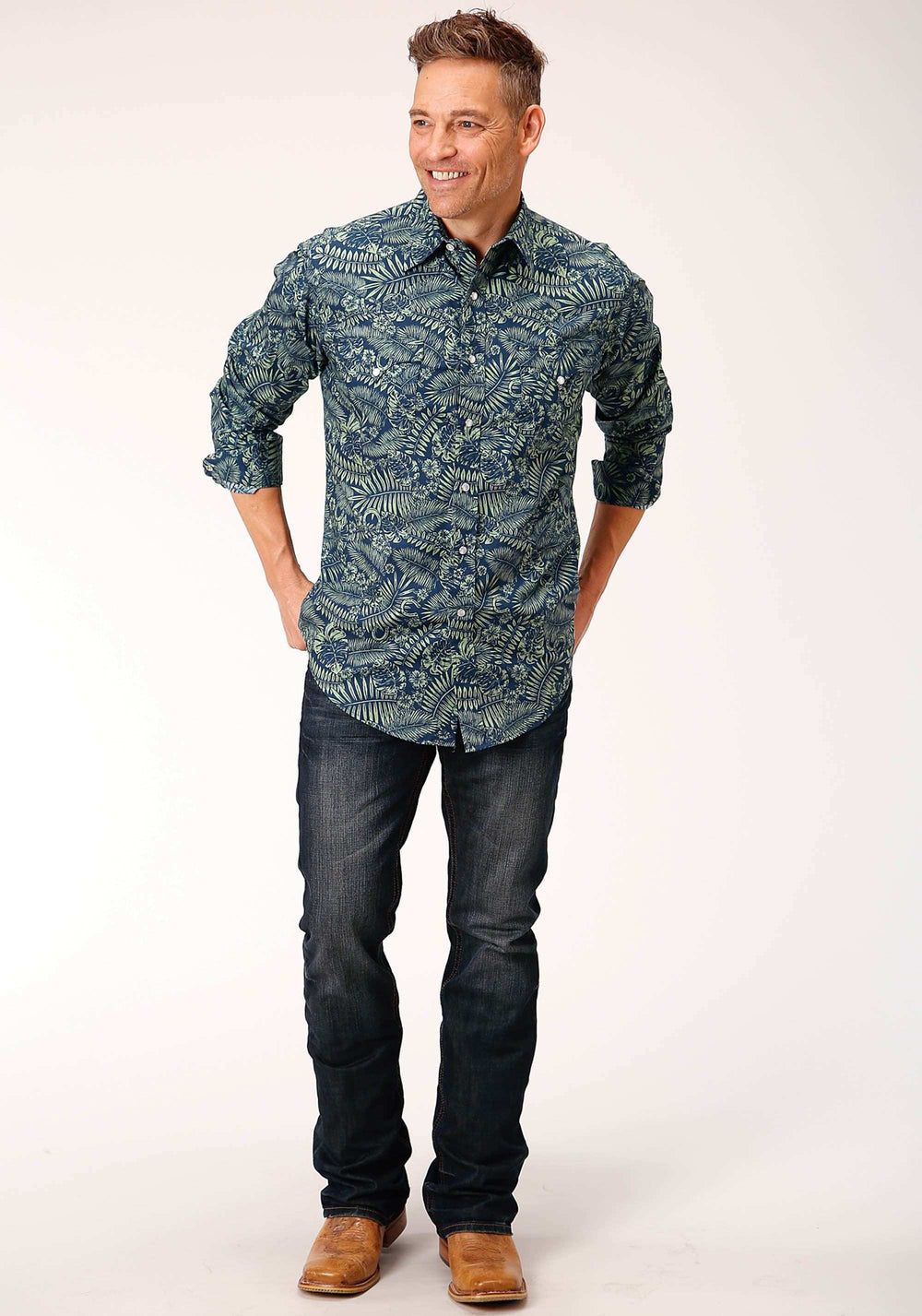 Roper Mens Long Sleeve Snap Lucky Tropical Print Western Shirt - Roper - Flyclothing LLC