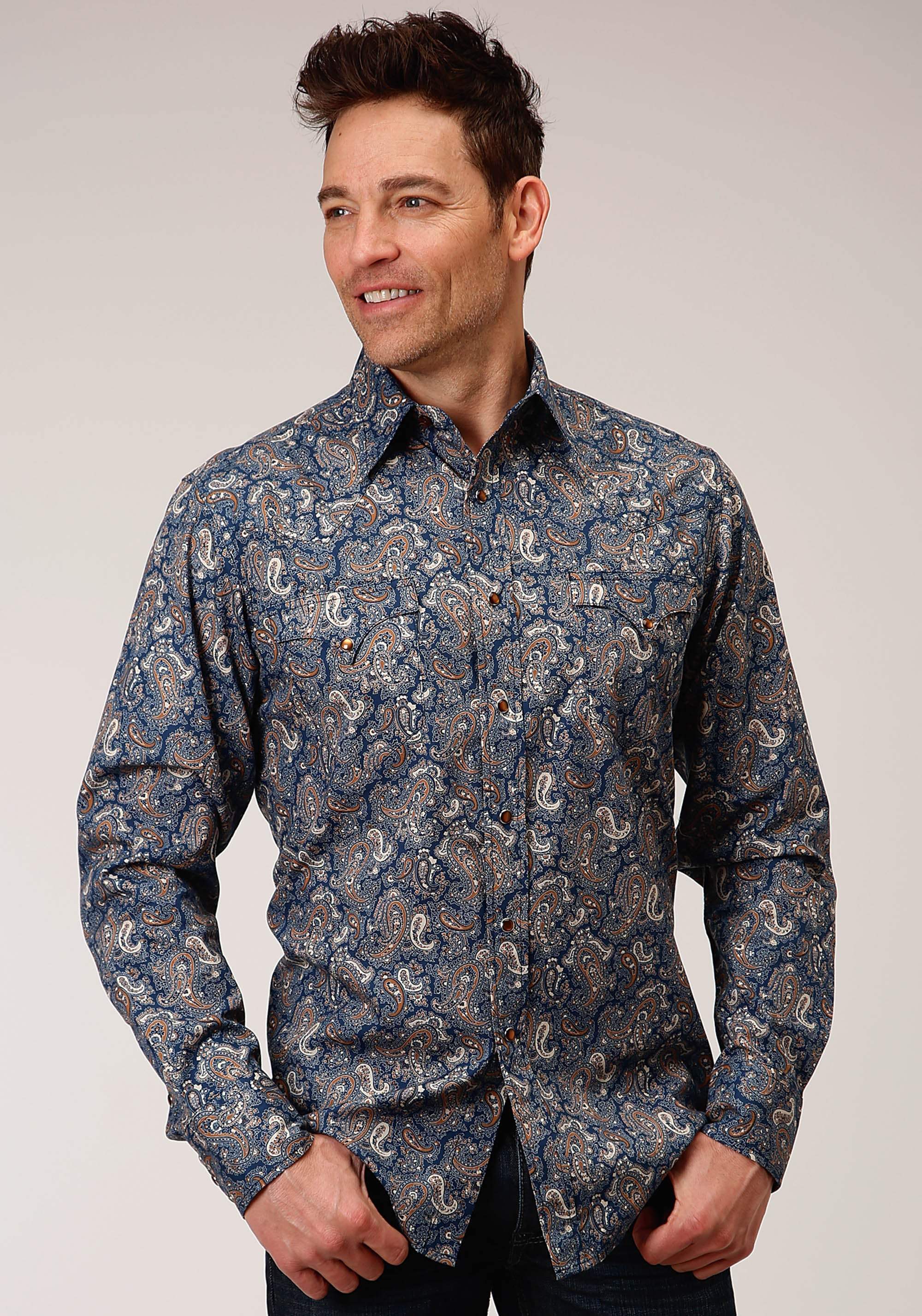 Roper Mens Long Sleeve Snap River Paisley Print Western Shirt - Roper - Flyclothing LLC
