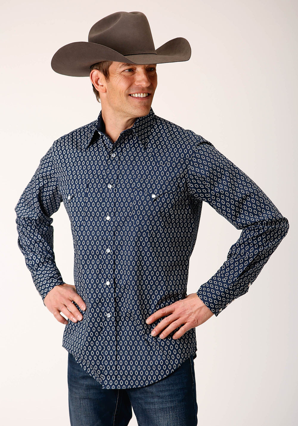 Roper Mens Long Sleeve Snap Midnight Geo Western Shirt - Roper