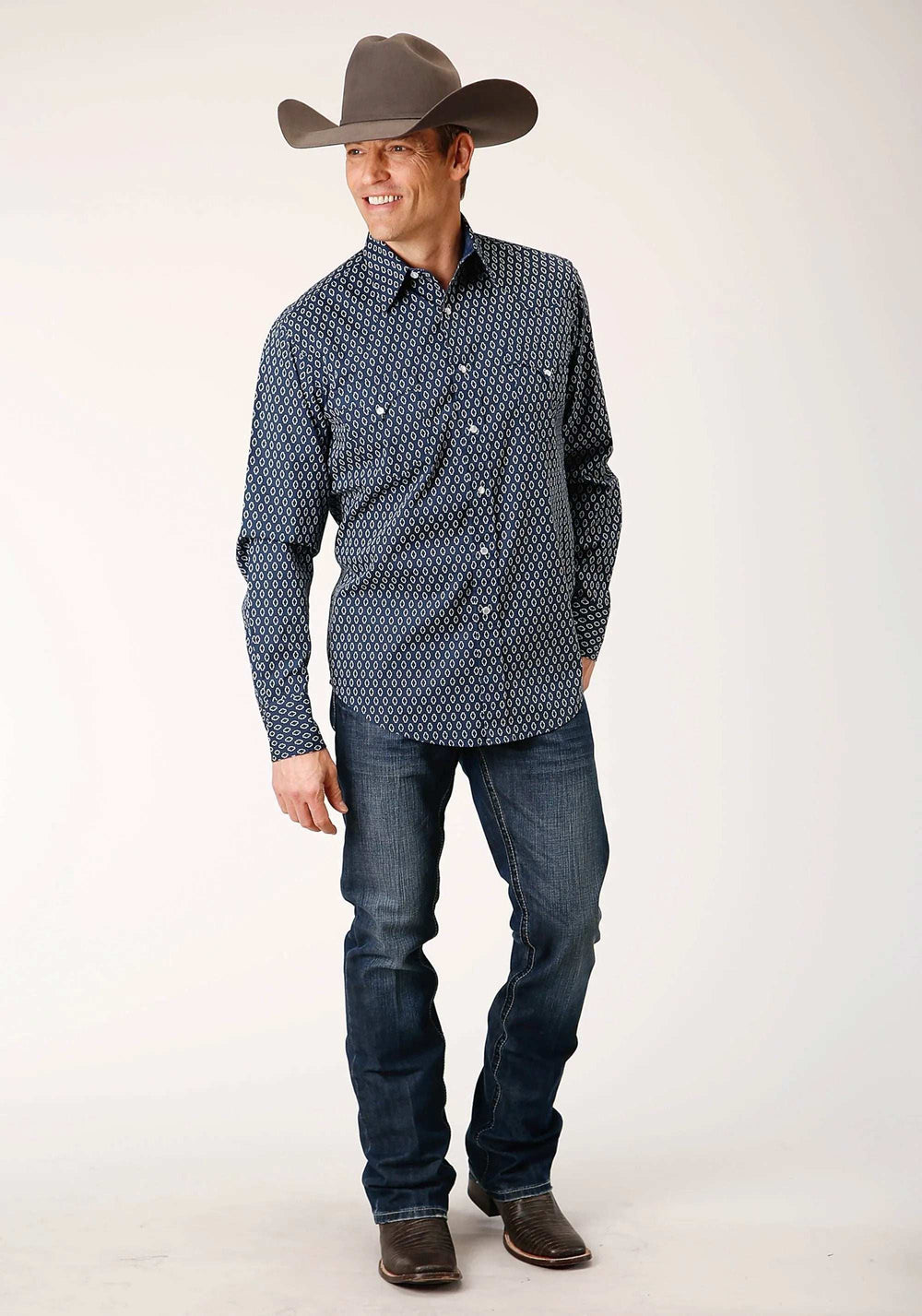 Roper Mens Long Sleeve Snap Midnight Geo Western Shirt - Roper - Flyclothing LLC