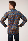 Roper Mens Long Sleeve Snap Chocolate Aztec Print Western Shirt - Roper