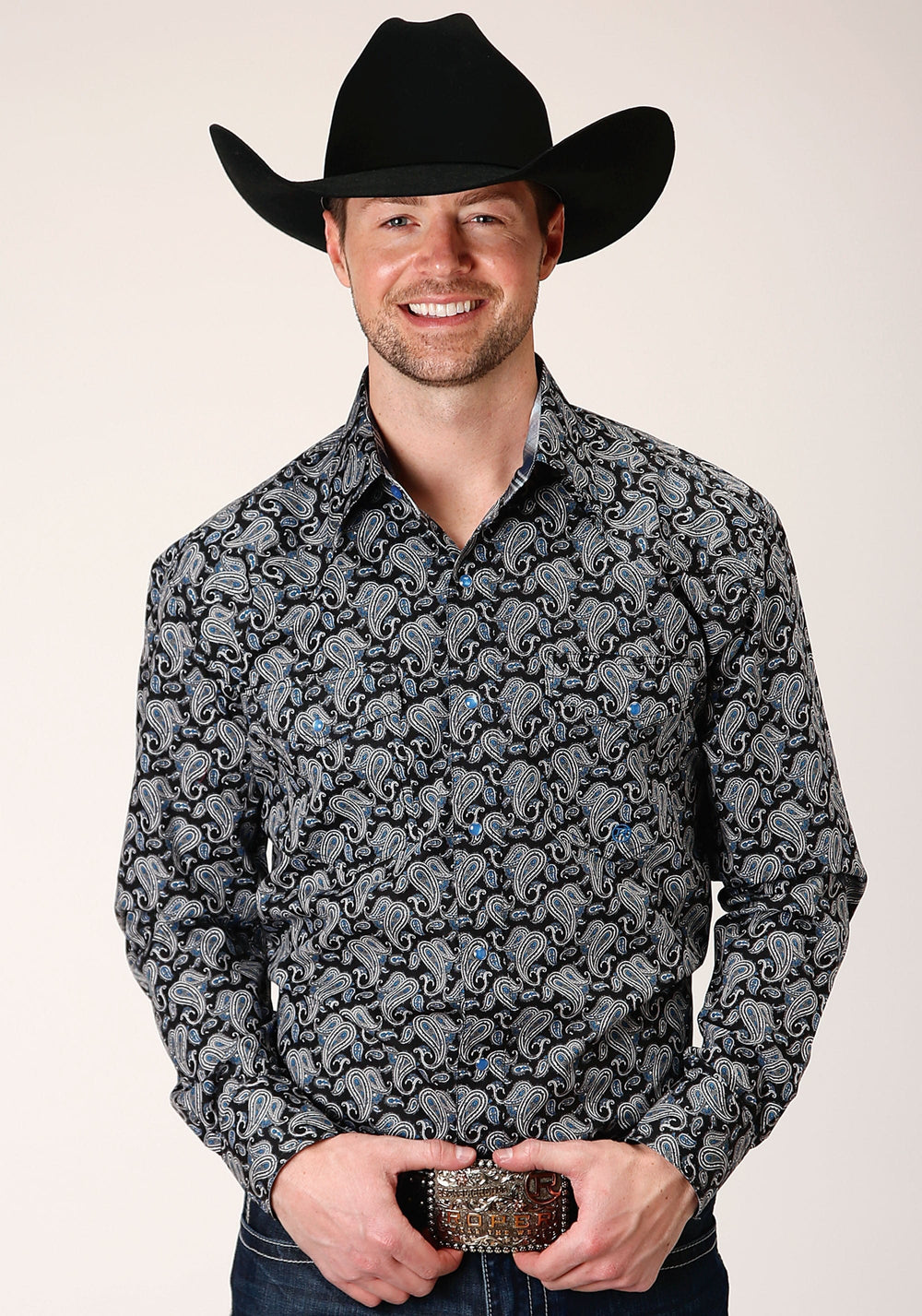 Roper Mens Long Sleeve Snap Starry Night Paisley Western Shirt - Roper