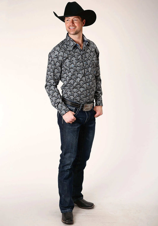 Roper Mens Long Sleeve Snap Starry Night Paisley Western Shirt - Roper - Flyclothing LLC
