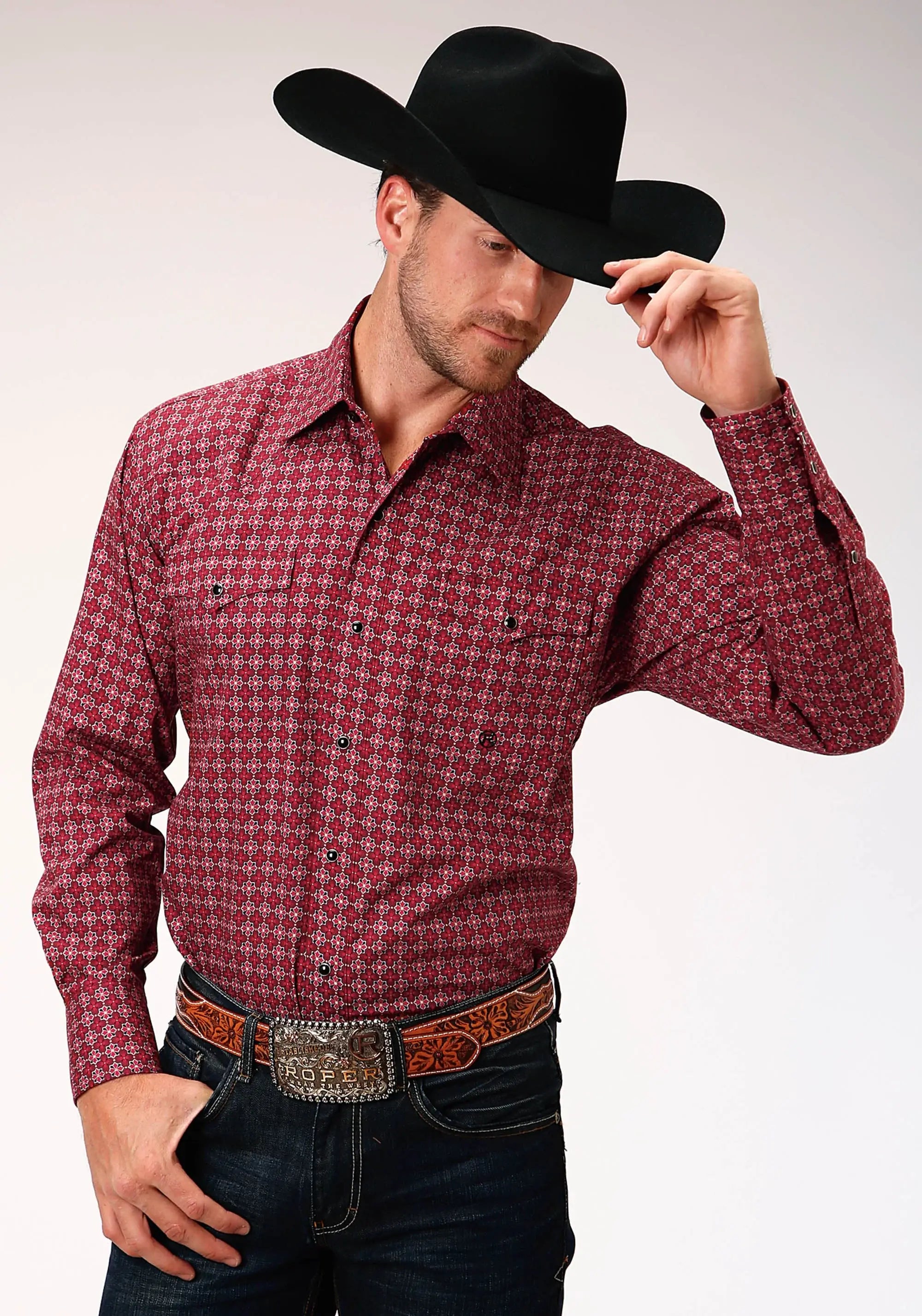 Roper Mens Red And White Foulard Print Long Sleeve Snap Western Shirt - Roper - Flyclothing LLC