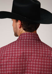 Roper Mens Red And White Foulard Print Long Sleeve Snap Western Shirt
