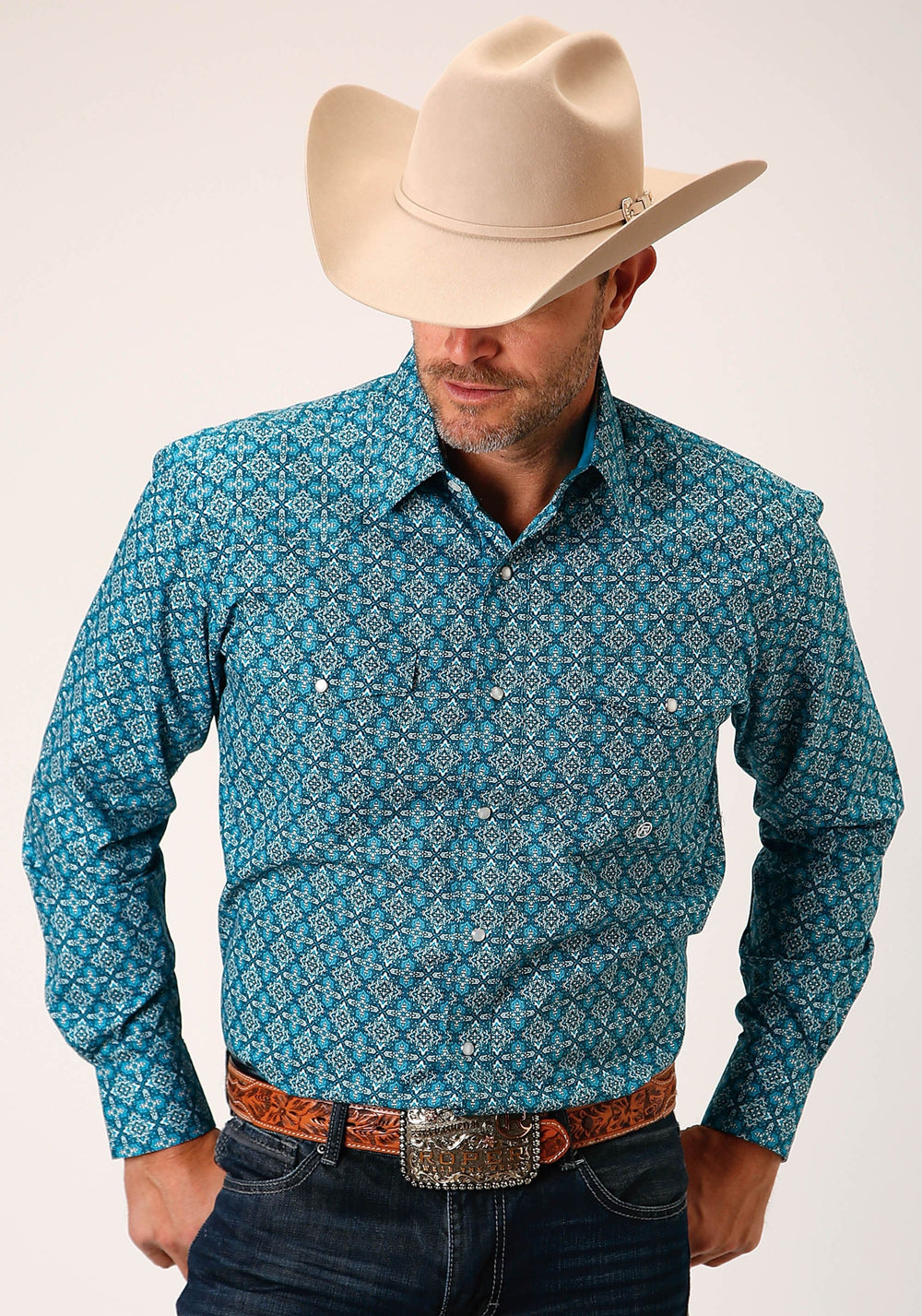 Roper Mens Long Sleeve Snap Victorian Foulard Western Shirt - Roper