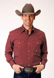 Roper Mens Long Sleeve Snap Stretch Poplin Diamond Wine Western Shirt - Roper