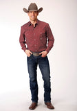 Roper Mens Long Sleeve Snap Stretch Poplin Diamond Wine Western Shirt - Roper